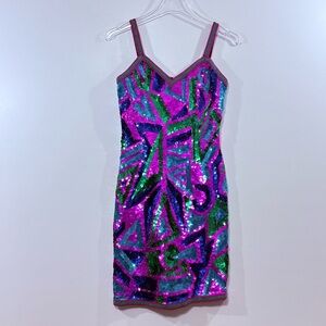Laurence Kazar Vintage Sequined Silk Mini Dress Size Small